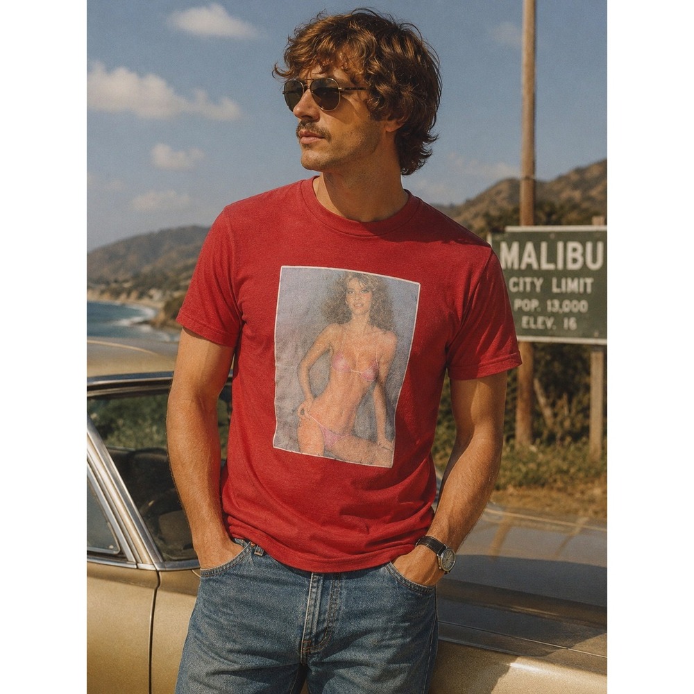 Vintage 1978 Cheryl Tiegs Pro Arts Photo Lith Pinup T-shirt Medium Red -3279